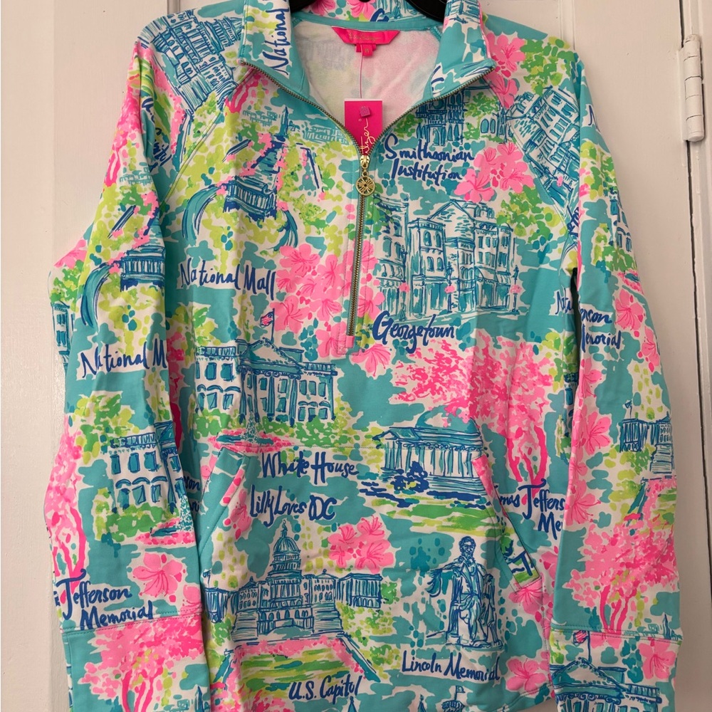 Lilly Pulitzer Washington DC Graphic Quarter-Zip Pullover - NWT